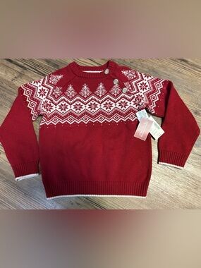 Gymboree Red Fair Isle Knit Sweater with White Snowflake Boys 5t NWT Christmas